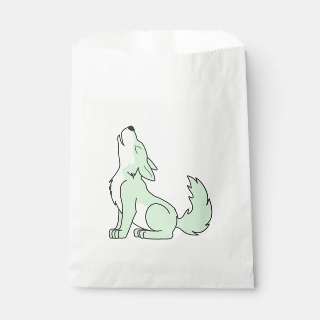 Howling Pastel Green Wolf Favour Bag (Front)