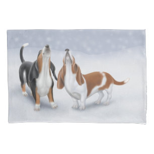 Howling Snow Basset Hounds Pillowcase