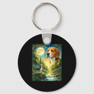 Howling to the moon meme animal dog beagle key ring