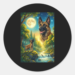 Howling to the moon meme animal dog belgian classic round sticker