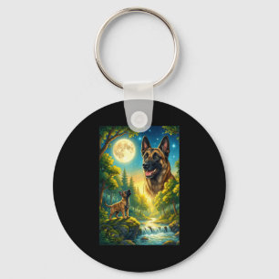 Howling to the moon meme animal dog belgian key ring