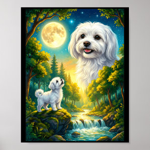 Howling to the moon meme animal dog maltese  poster