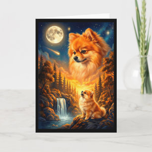 Howling to the moon meme animal dog pomeranian card