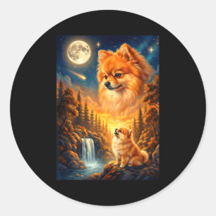 Howling to the moon meme animal dog pomeranian classic round sticker