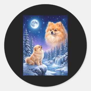 Howling to the moon meme animal dog pomeranian classic round sticker