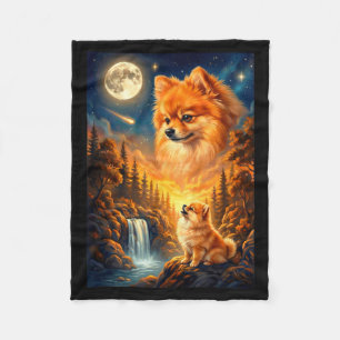 Howling to the moon meme animal dog pomeranian fleece blanket