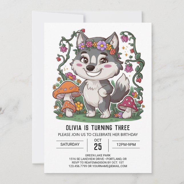 Howling Whimsical Digital Wolf Birthday Invitation (Front)