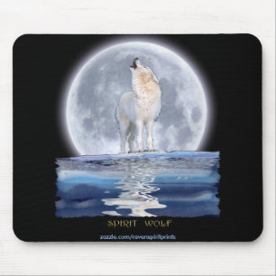 HOWLING WHITE WOLF & ALASKA MOON MOUSE PAD