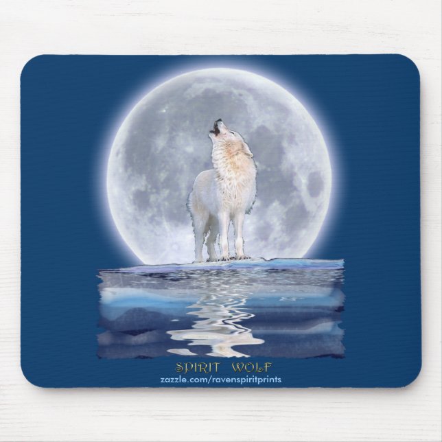 Howling White Wolf & Moon Wildlife Mouse Pad (Front)