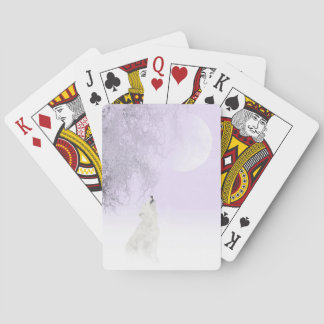 Howling white wolf playing cards