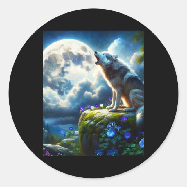 Howling Wild Wolf – A Moonlit Fantasy Sticker  (Front)