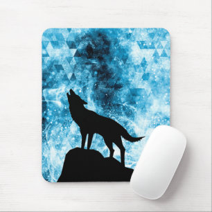 Howling Winter Wolf snowy blue smoke Abstract Mouse Pad