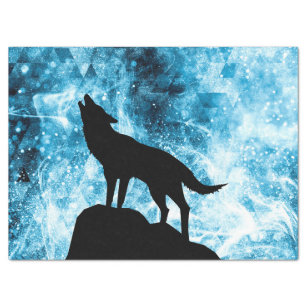 Howling Winter Wolf snowy blue smoke Abstract Tissue Paper