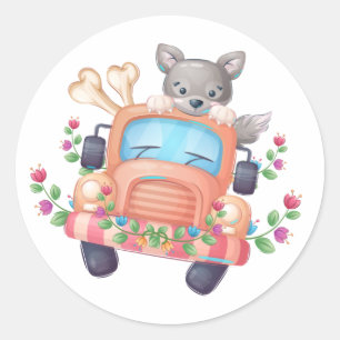 Howling with Joy Cute Grey Wolf  Classic Round Sticker