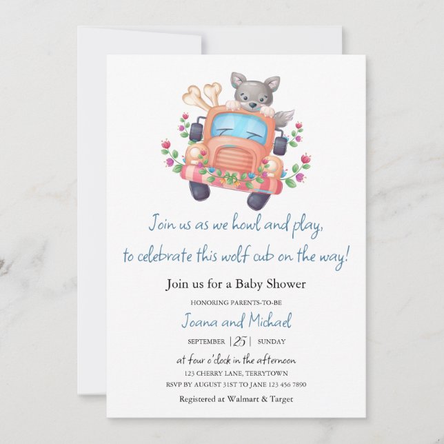 Howling with Joy Cute Wolf Boy Baby Shower  Invita Invitation (Front)