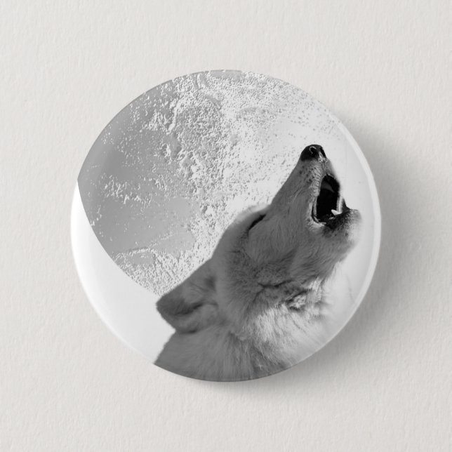 Howling Wolf 6 Cm Round Badge (Front)