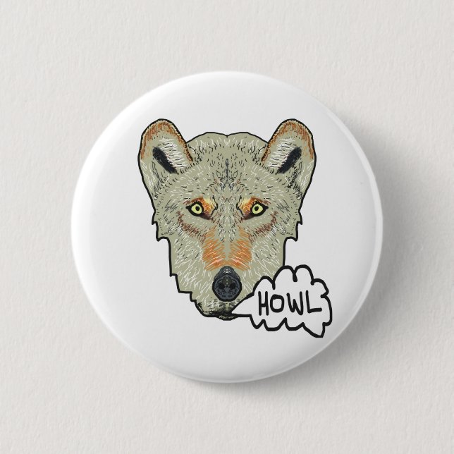 Howling Wolf 6 Cm Round Badge (Front)