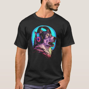 Howling Wolf 80s Werewolf With Headphones Retro Mu T-Shirt