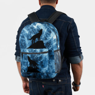 Howling Wolf abstract blue black Printed Backpack