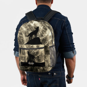 Howling Wolf abstract brown sepia black Monogram Printed Backpack