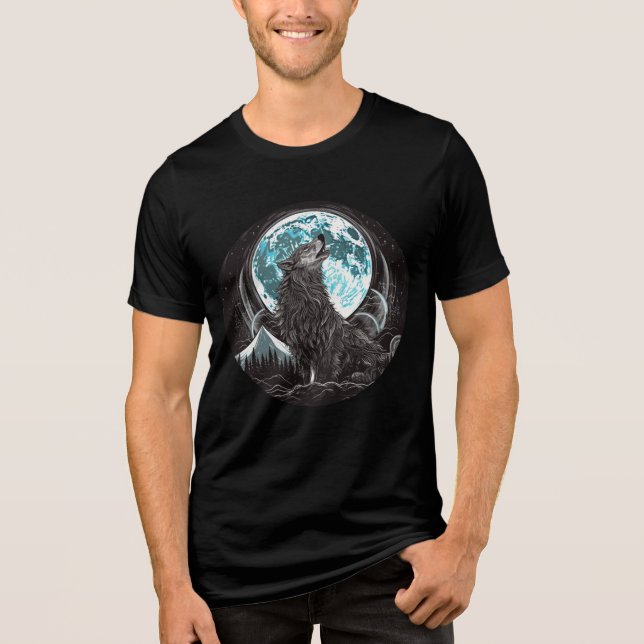 Howling Wolf and Blue Full Moon Tri-Blend Shirt (Front)