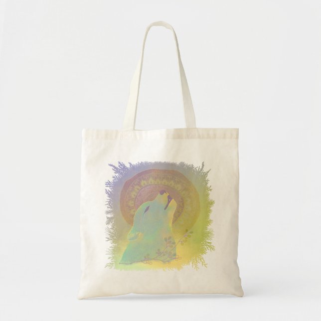 Howling Wolf and Mandala Plants Frame Tote Bag (Front)