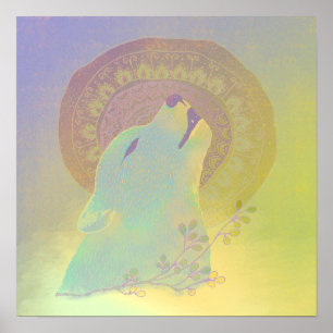 Howling Wolf and Mandala Poster