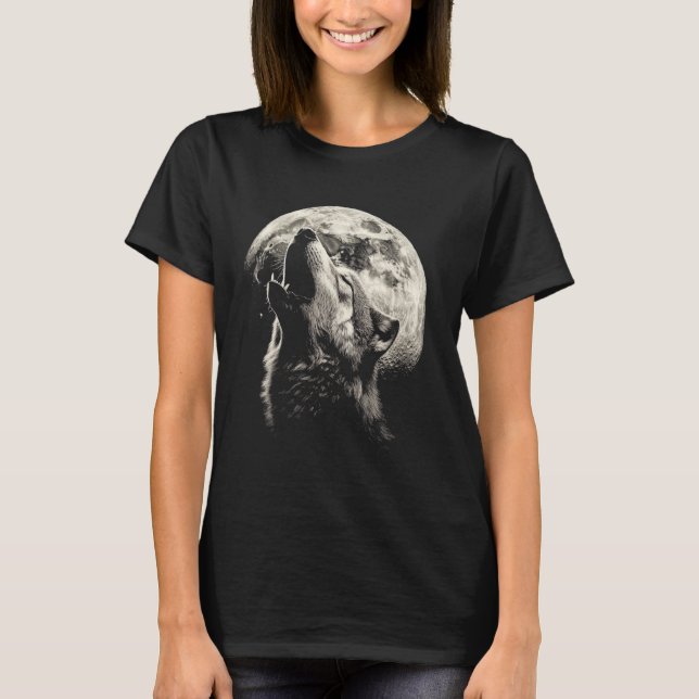 Howling Wolf at Full Moon Phase Cycle Grunge Tops (Front)