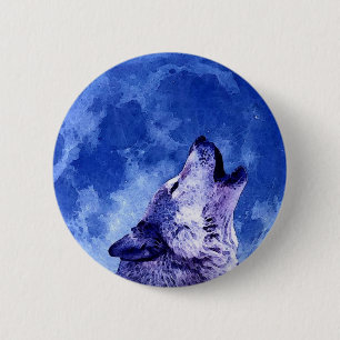Howling Wolf at Moon 6 Cm Round Badge