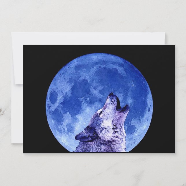 Howling Wolf at Moon Invitation (Front)
