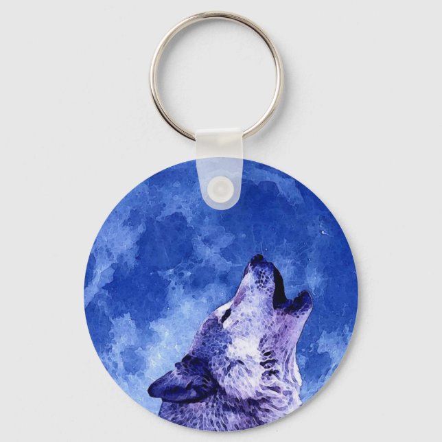 Howling Wolf at Moon Key Ring (Front)