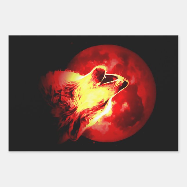 Howling Wolf at Red Night Matte Wrapping Paper Sheet (Front)