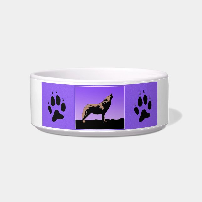 Howling Wolf at Sunset  - Original Wildlife Art Bowl (Right)