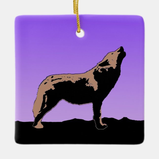 Howling Wolf at Sunset  - Original Wildlife Art Ceramic Ornament (Front)