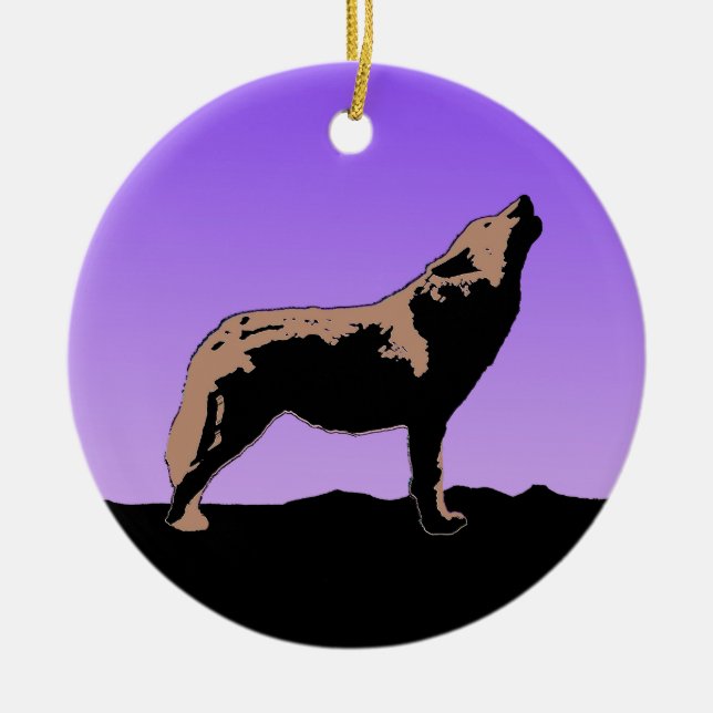 Howling Wolf at Sunset  - Original Wildlife Art Ceramic Ornament (Front)