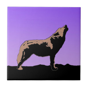 Howling Wolf at Sunset  - Original Wildlife Art Ceramic Tile
