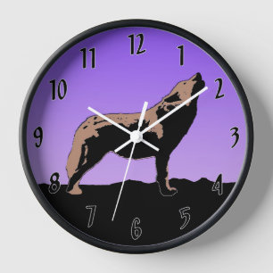 Howling Wolf at Sunset - Original Wildlife Art Clock