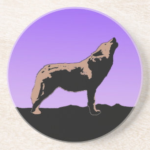 Howling Wolf at Sunset - Original Wildlife Art Coaster