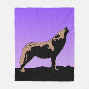 Howling Wolf at Sunset  - Original Wildlife Art Fleece Blanket