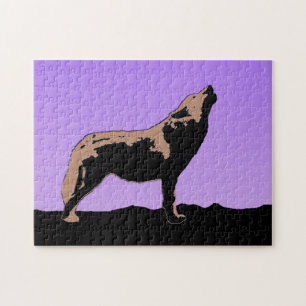 Howling Wolf at Sunset  - Original Wildlife Art Jigsaw Puzzle