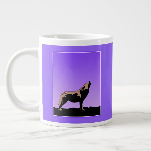Howling Wolf at Sunset  - Original Wildlife Art Large Coffee Mug (Left)