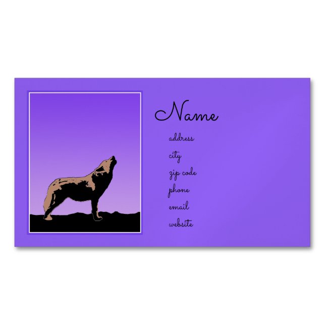 Howling Wolf at Sunset  - Original Wildlife Art Magnetic Business Card (Front)