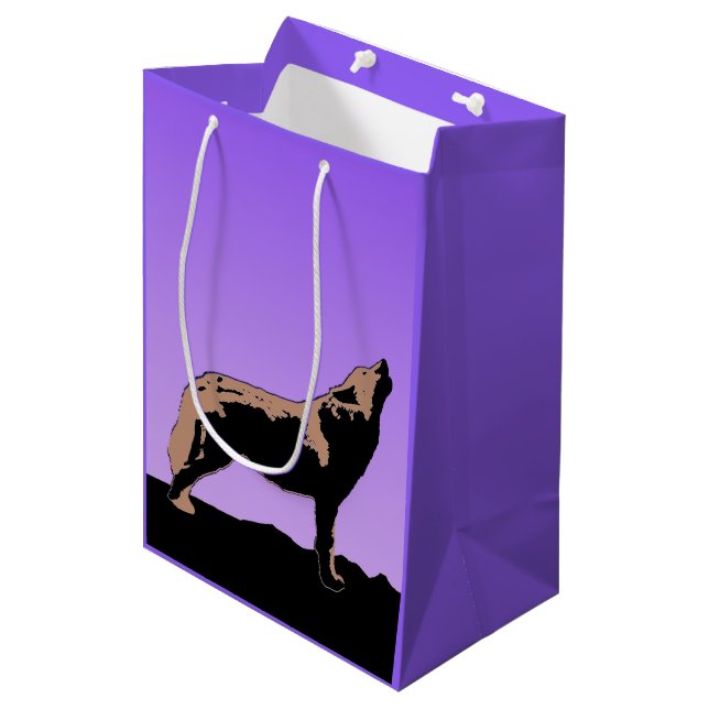 Howling Wolf at Sunset  - Original Wildlife Art Medium Gift Bag (Front Angled)