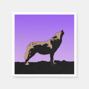 Howling Wolf at Sunset  - Original Wildlife Art Napkin