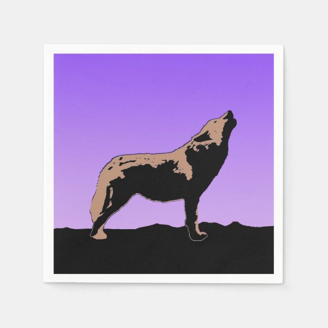 Howling Wolf at Sunset  - Original Wildlife Art Napkin (Front)