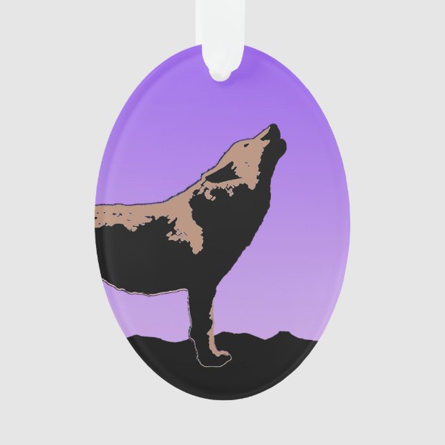 Howling Wolf at Sunset  - Original Wildlife Art Ornament (Front)