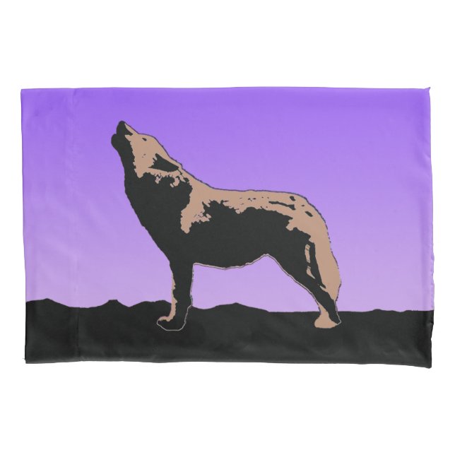 Howling Wolf at Sunset  - Original Wildlife Art Pillowcase (Front)