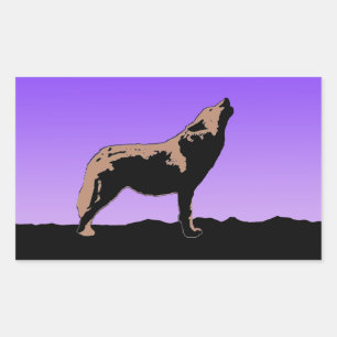 Howling Wolf at Sunset  - Original Wildlife Art Rectangular Sticker