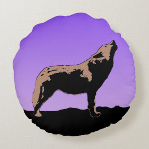 Howling Wolf at Sunset - Original Wildlife Art Round Cushion