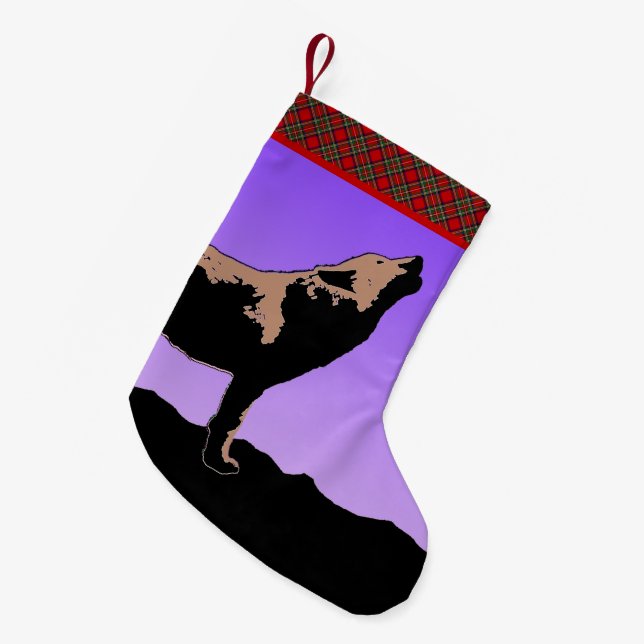 Howling Wolf at Sunset  - Original Wildlife Art Small Christmas Stocking (Front (Hanging))